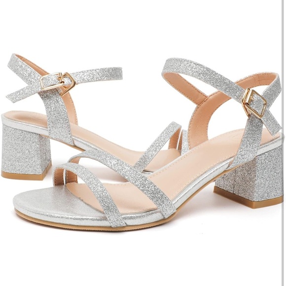 Women's Open Toe Ankle Strap Low Block Chunky Heels Sandals - Picture 2 of 4